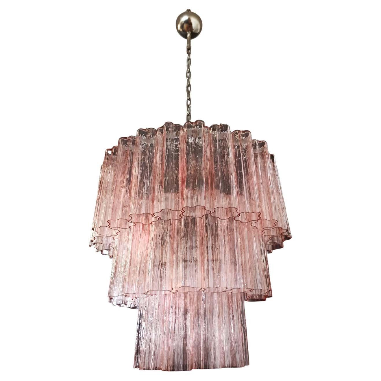 Pair Of 52 Pink Tronchi Chandeliers Style Toni Zuccheri For Venini, Murano photo 3635.0