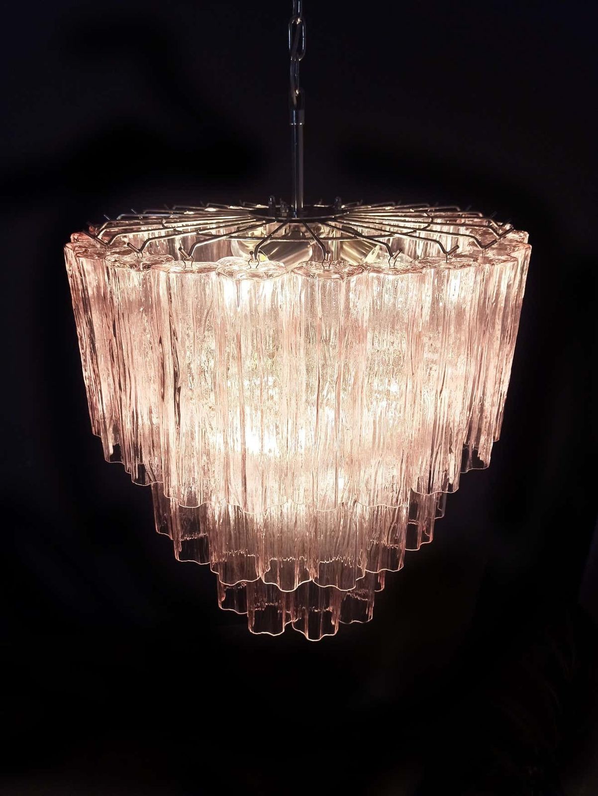3635.0 Pair Of 52 Pink Tronchi Chandeliers Style Toni Zuccheri For Venini, Murano photo