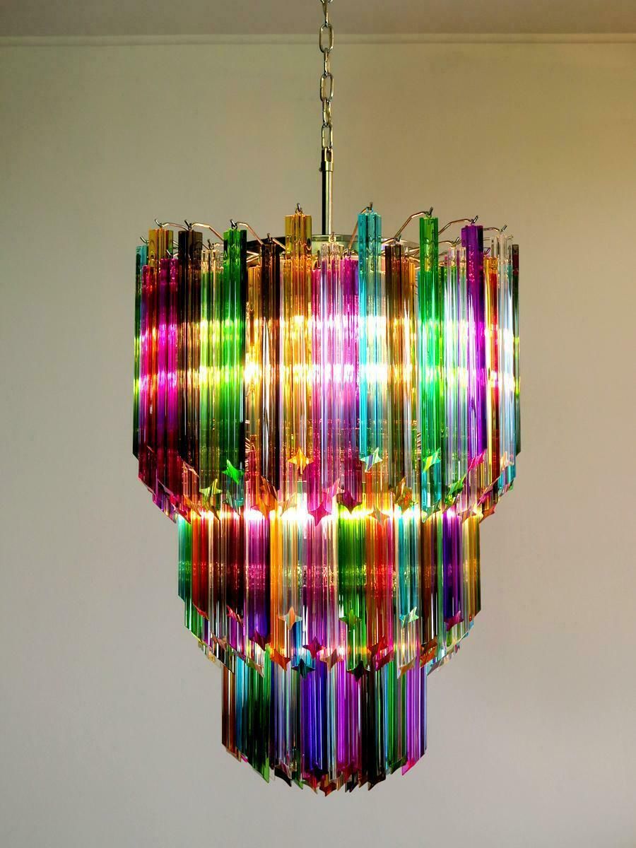 13326.0 Trio Chandeliers Multi Colour Triedri, 184 Prism, Murano, 1980s photo