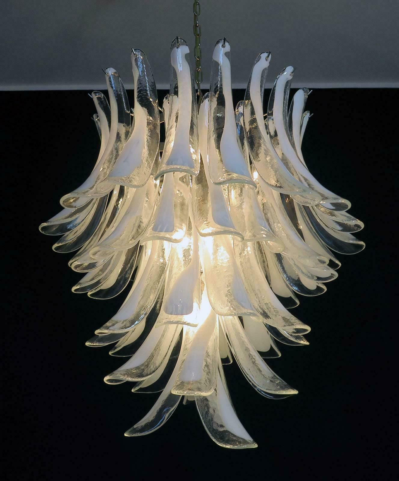 photo furniture Pair Of Italian Murano 52 White Petals Chandeliers, Murano