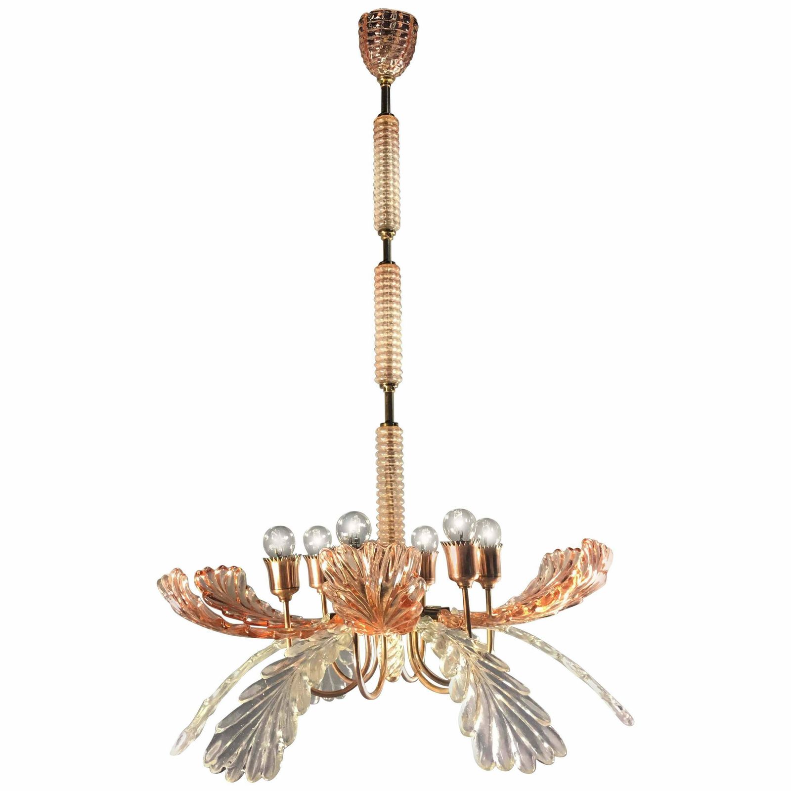 Elegant And Rare Chandelier By Barovier & Toso, Murano, 1940s