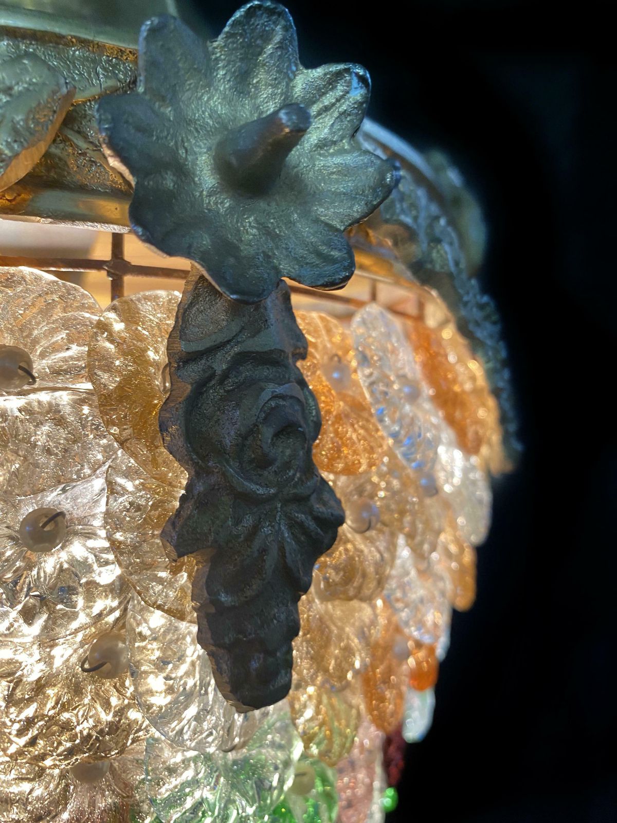 Elegant Pendant Glass Flowers Chandelier, Murano, 1950s photo Lighting