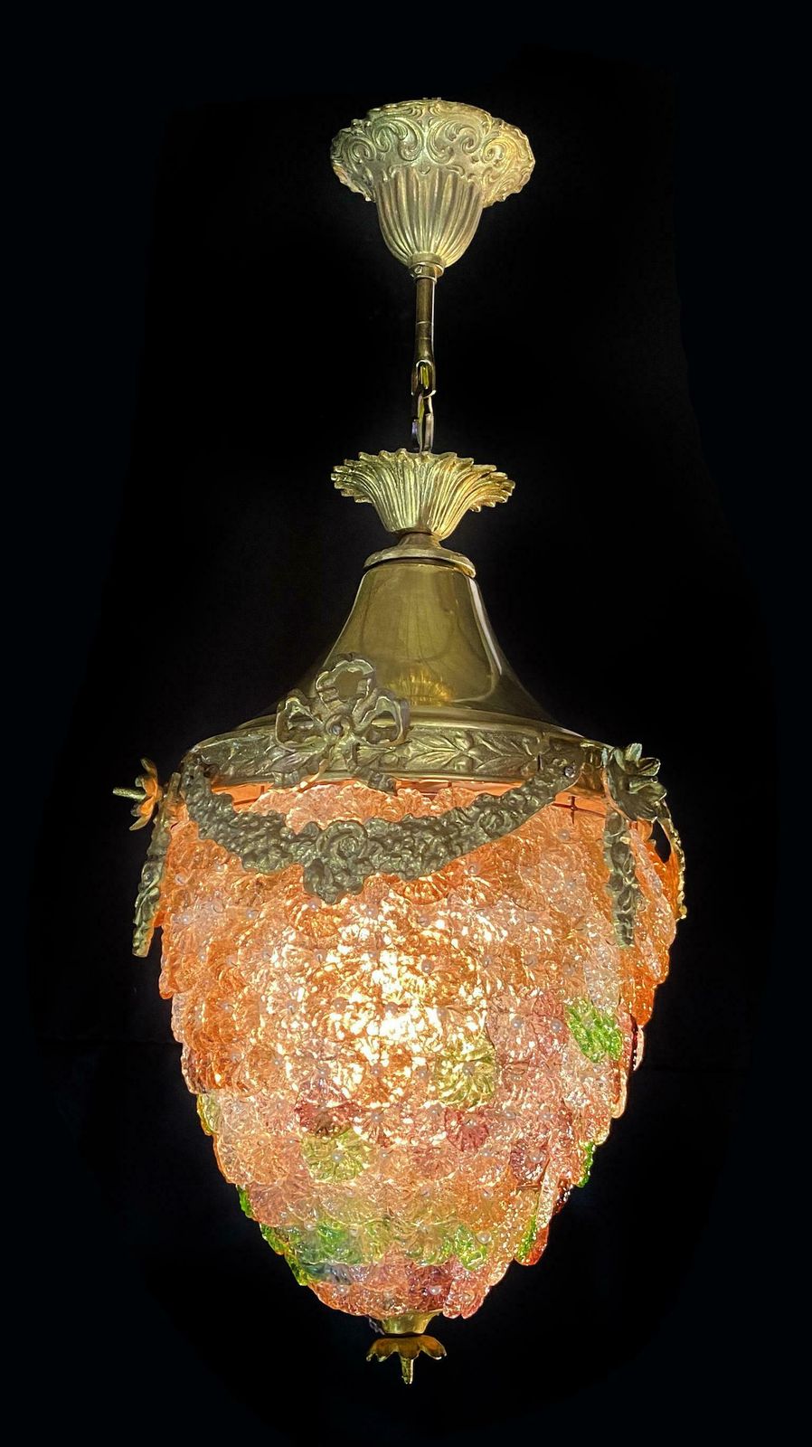 photo furniture Elegant Pendant Glass Flowers Chandelier, Murano, 1950s