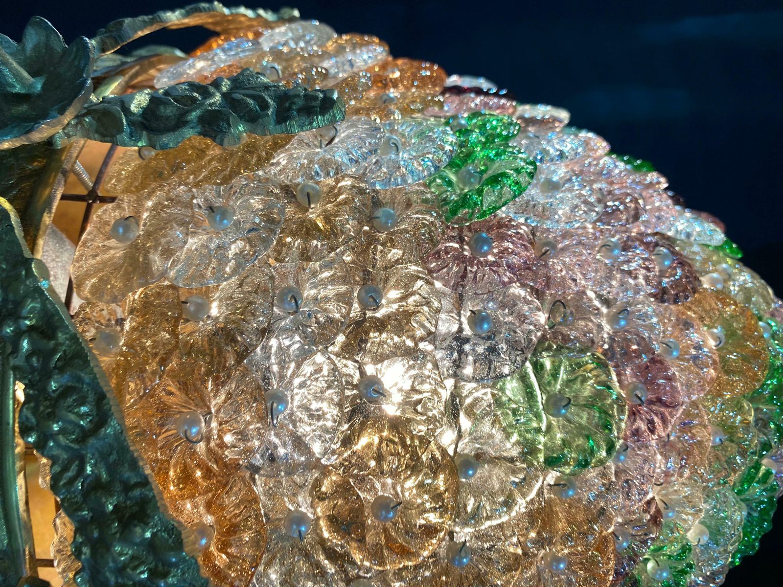 photo for sale Elegant Pendant Glass Flowers Chandelier, Murano, 1950s
