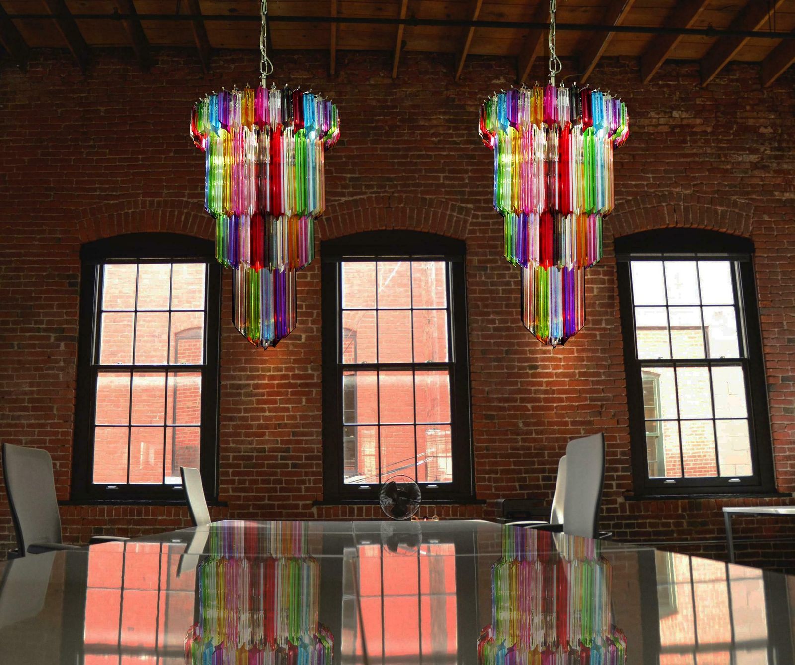 Pair Of Italian Chandelier Multicoloured Quadriedri, Murano photo furniture