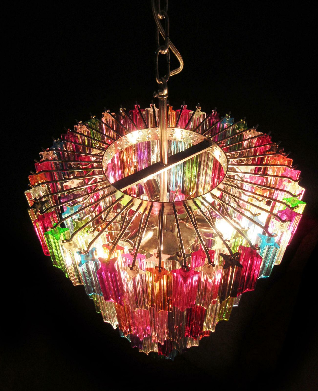 Pair Of Italian Chandelier Multicoloured Quadriedri, Murano photo for sale