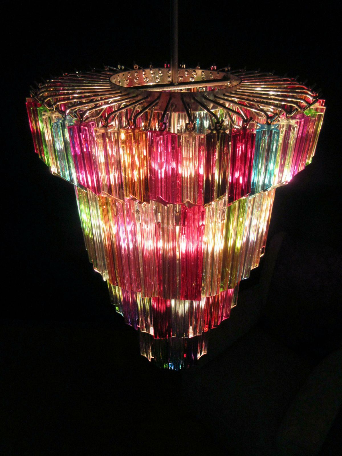 Pair Of Italian Chandelier Multicoloured Quadriedri, Murano photo buy