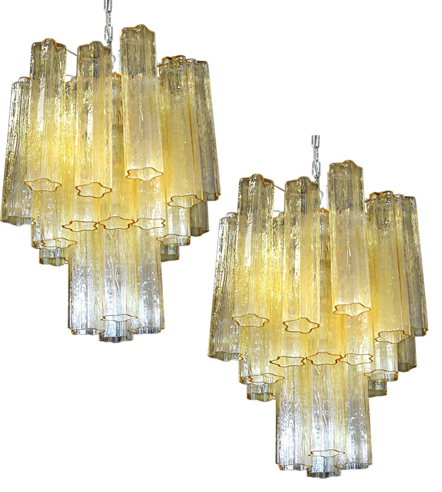 Trio Gold Glass Tube Chandeliers, Murano, 1970s photo for sale