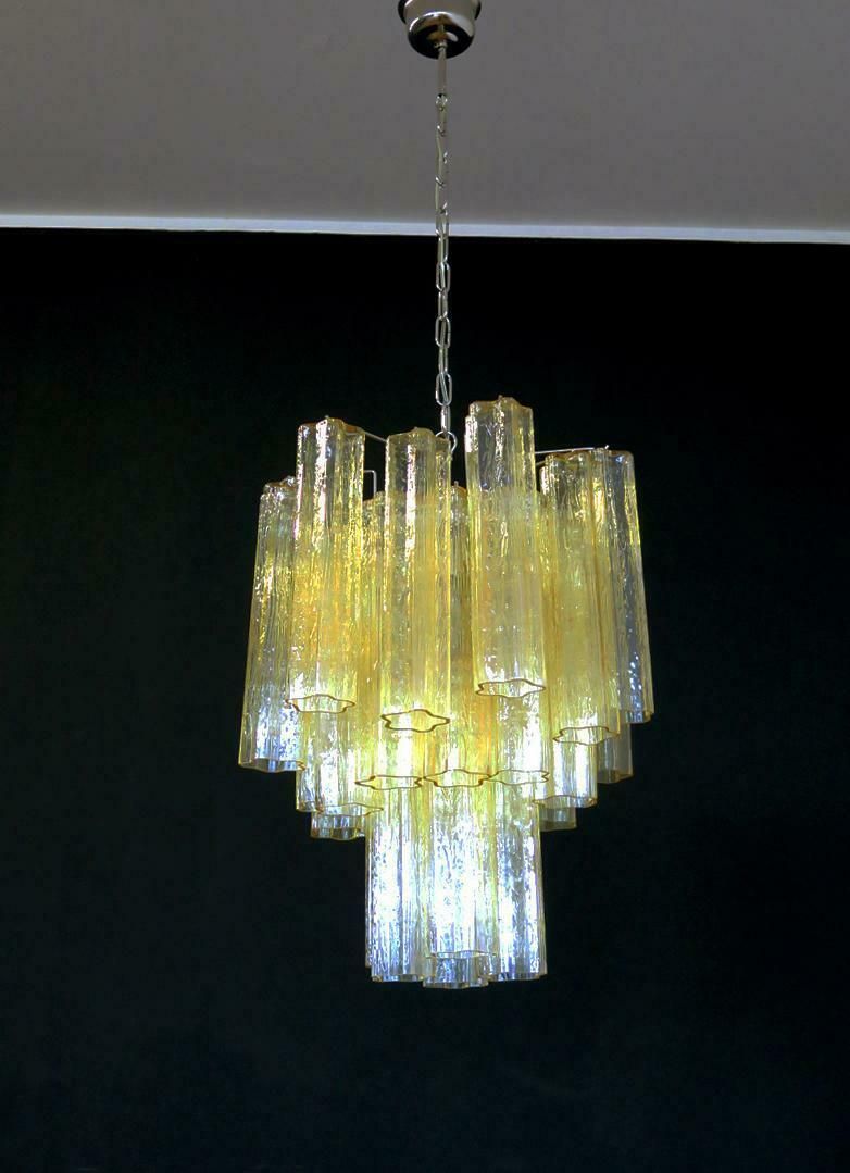 photo furniture Trio Gold Glass Tube Chandeliers, Murano, 1970s