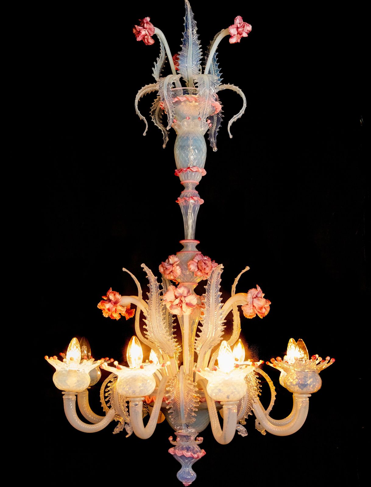 Stunning Light Blue And Pink Venetian Chandelier, Murano, 1950s photo 5804.0