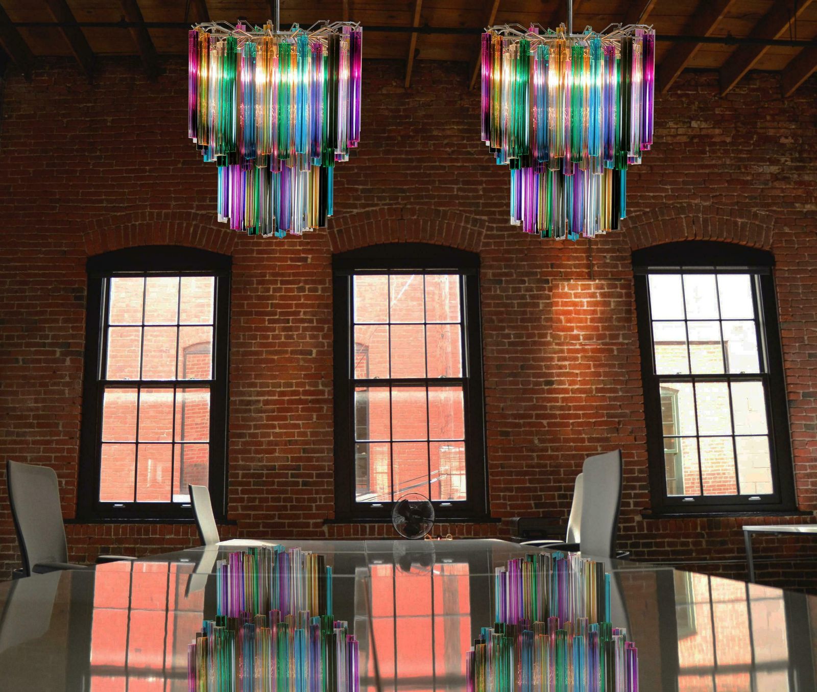 4836.0 Pair Of Chandelier Multi Colour 107 Triedri, Murano, 1970s photo