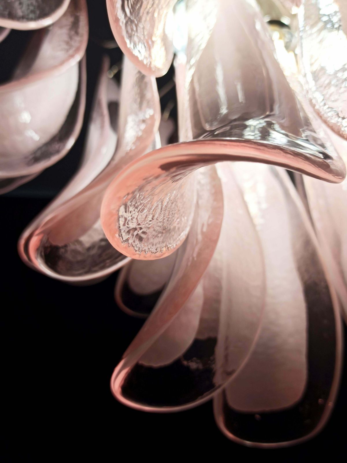 Pair Of Italian 36 Pink And White Petals Chandeliers Ceiling Light, Murano photo Lighting