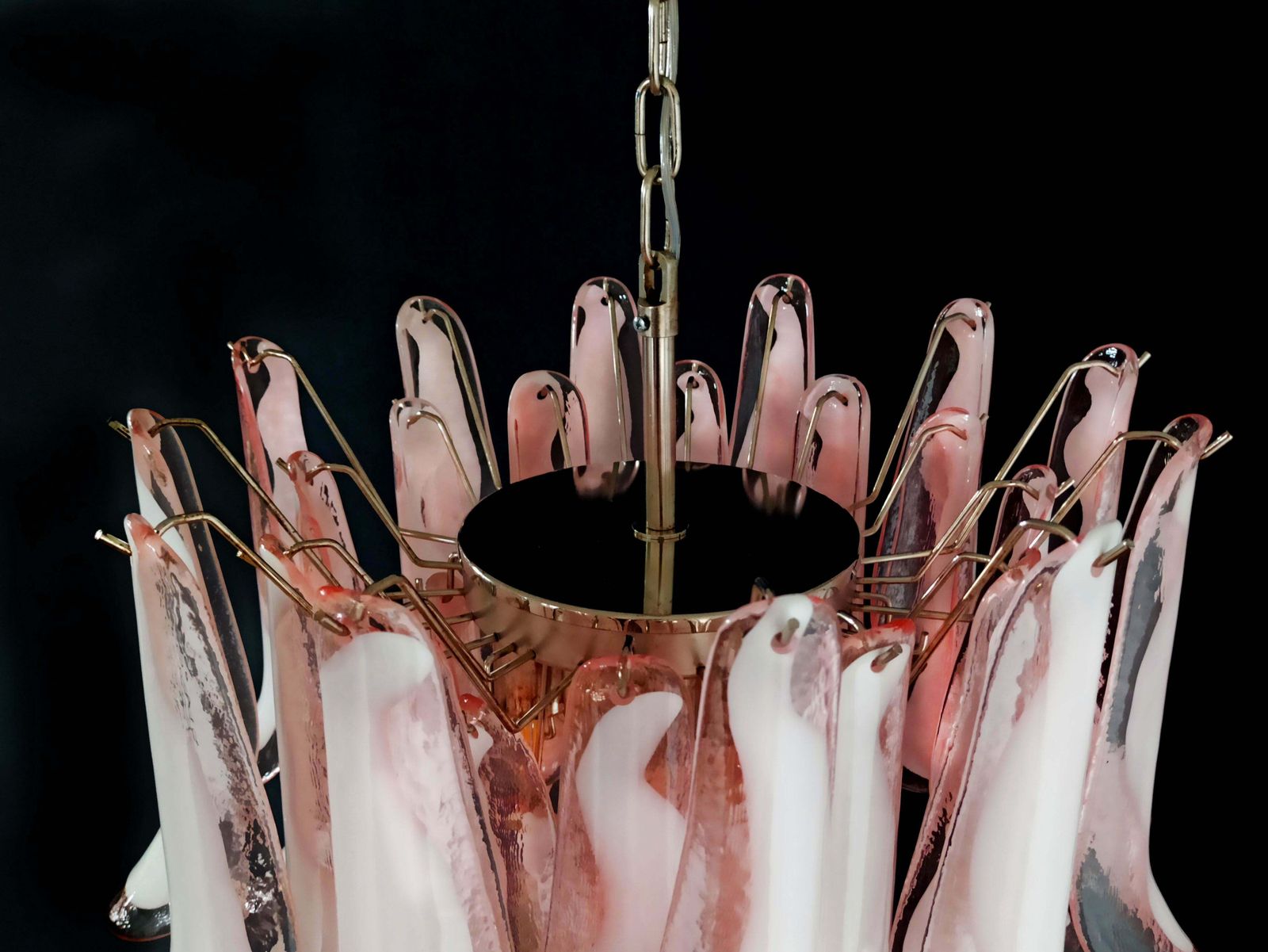 Pair Of Italian 36 Pink And White Petals Chandeliers Ceiling Light, Murano photo buy