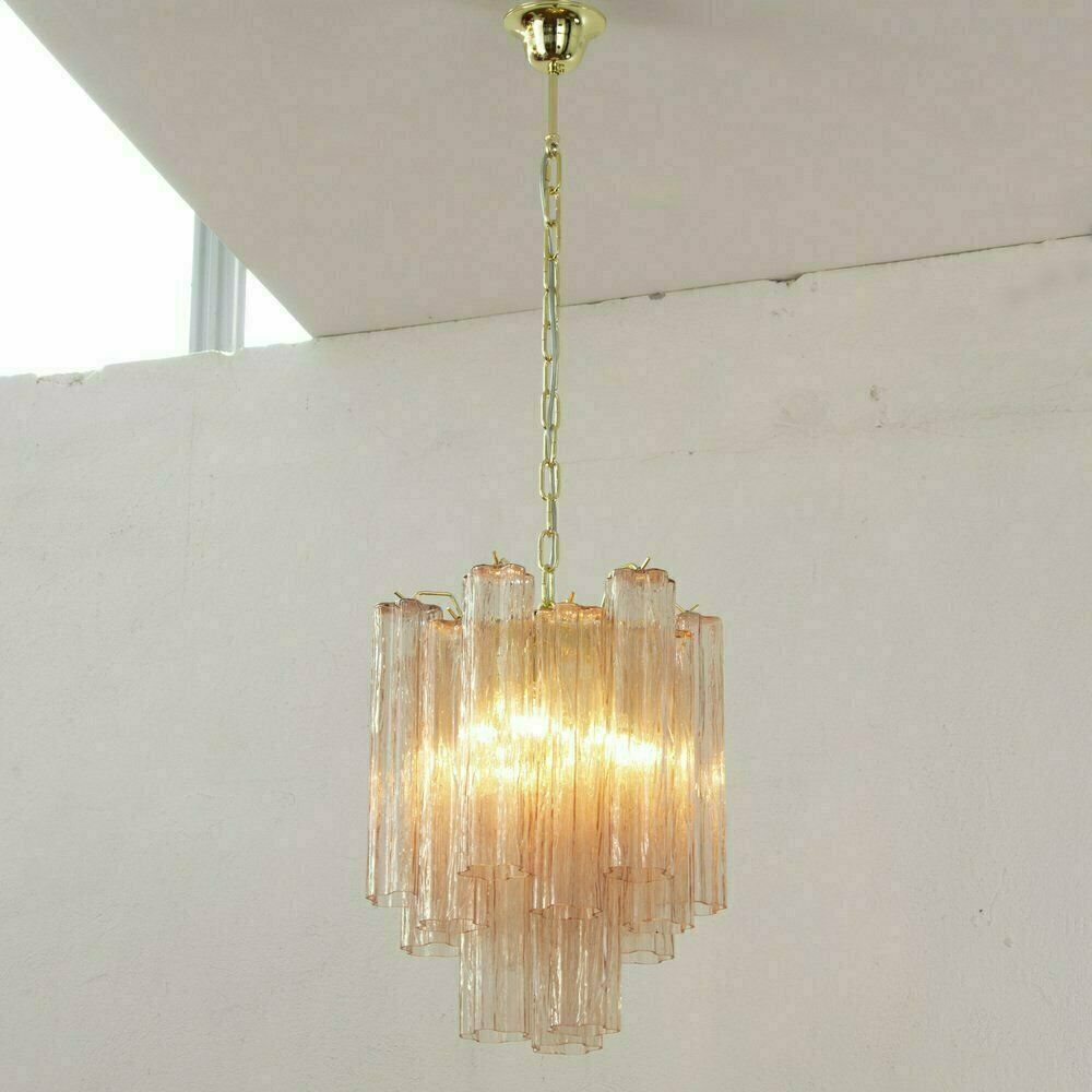 Tronchi Suspension Lamp In Pink Murano Glass, Diameter 36 Cm, 90s photo for sale