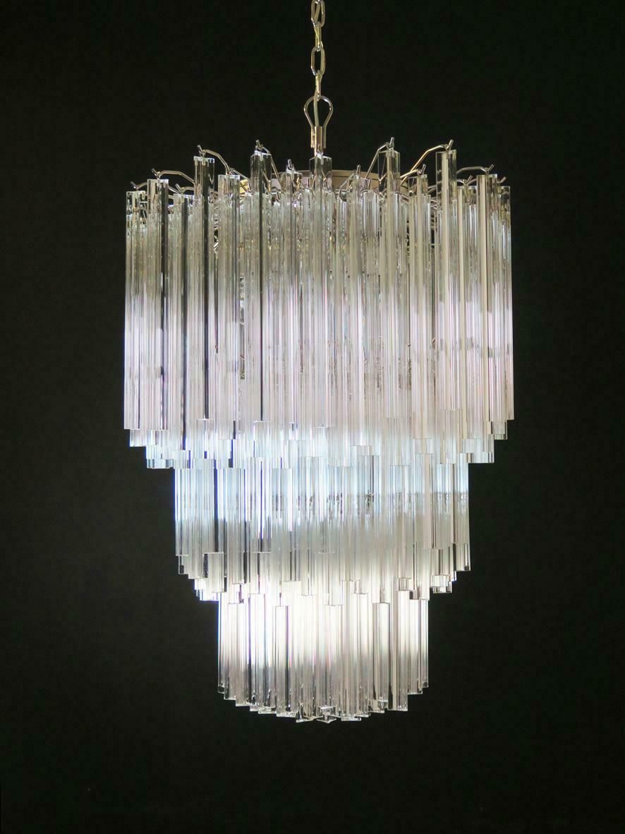 Majestic Italian Pair Of Chandelier Triedri, 184 Prism, Murano photo vintage