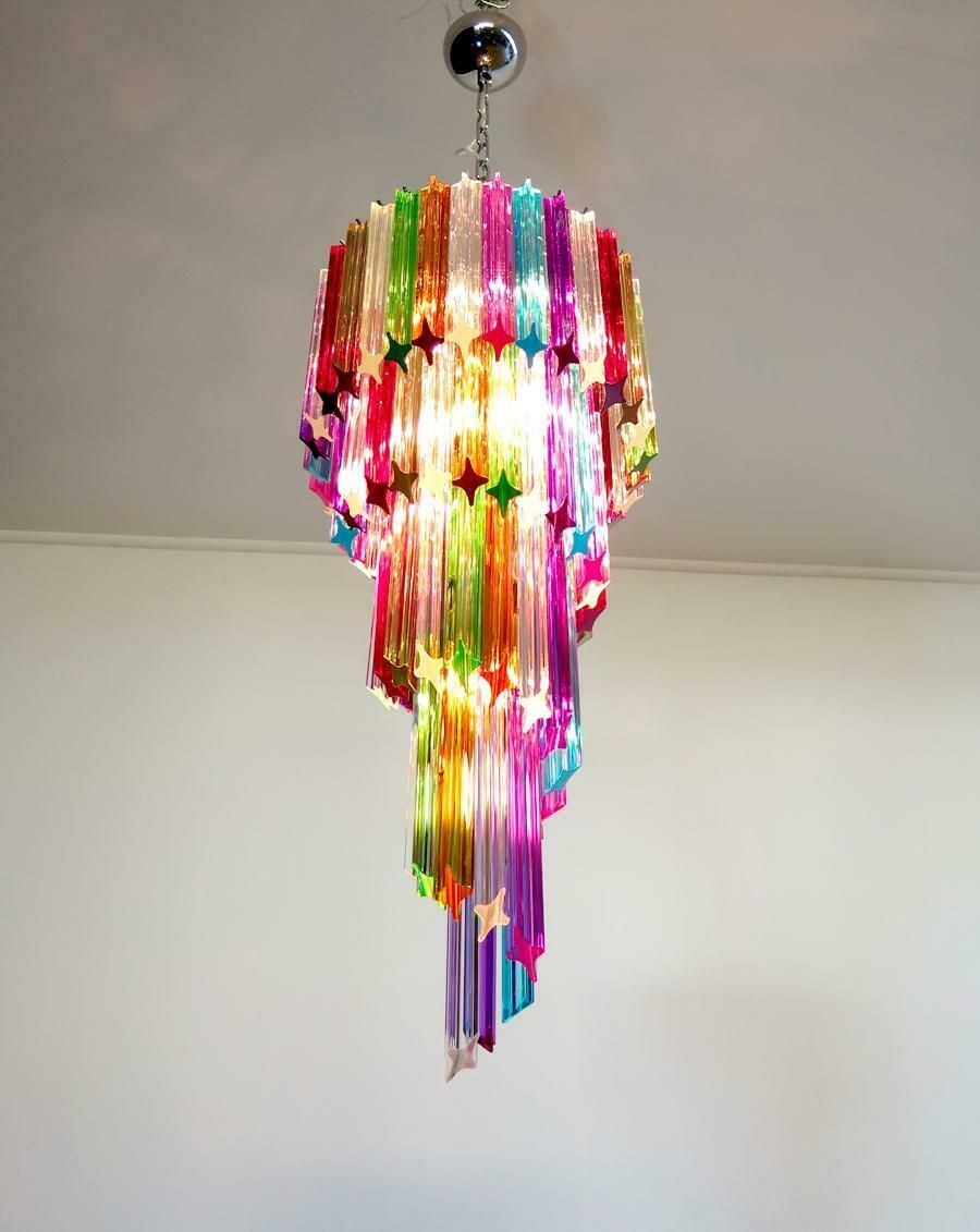 Pair Italian Chandeliers Arlecchino Glass. Murano, 1990s photo vinterior