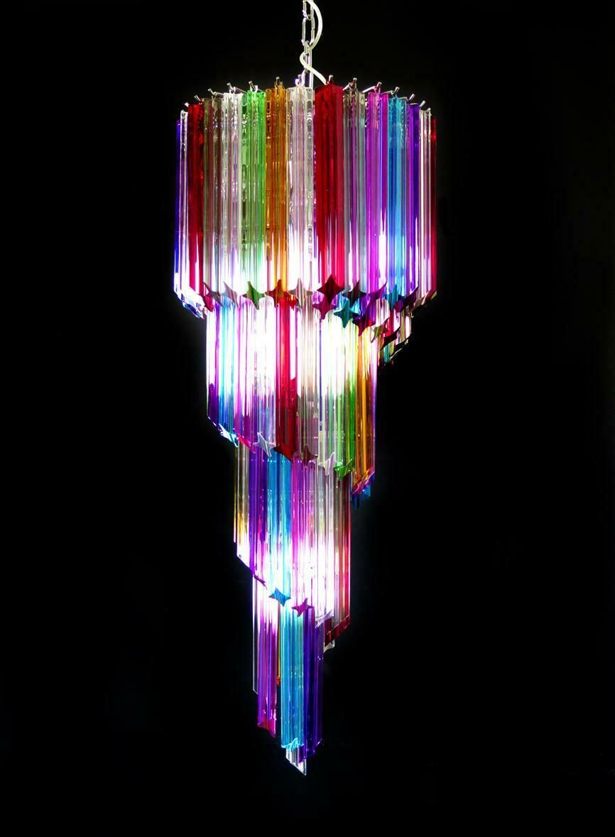 photo vinterior Pair Italian Chandeliers Arlecchino Glass. Murano, 1990s