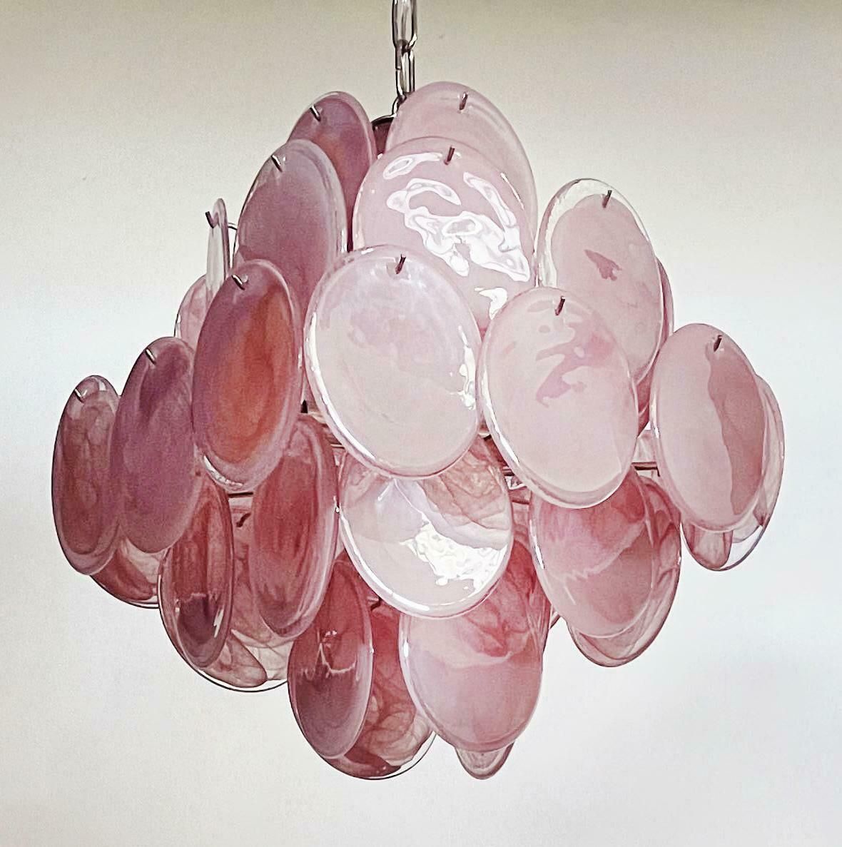Disc Pink Glass Chandelier By Vistosi Style. Murano photo for sale