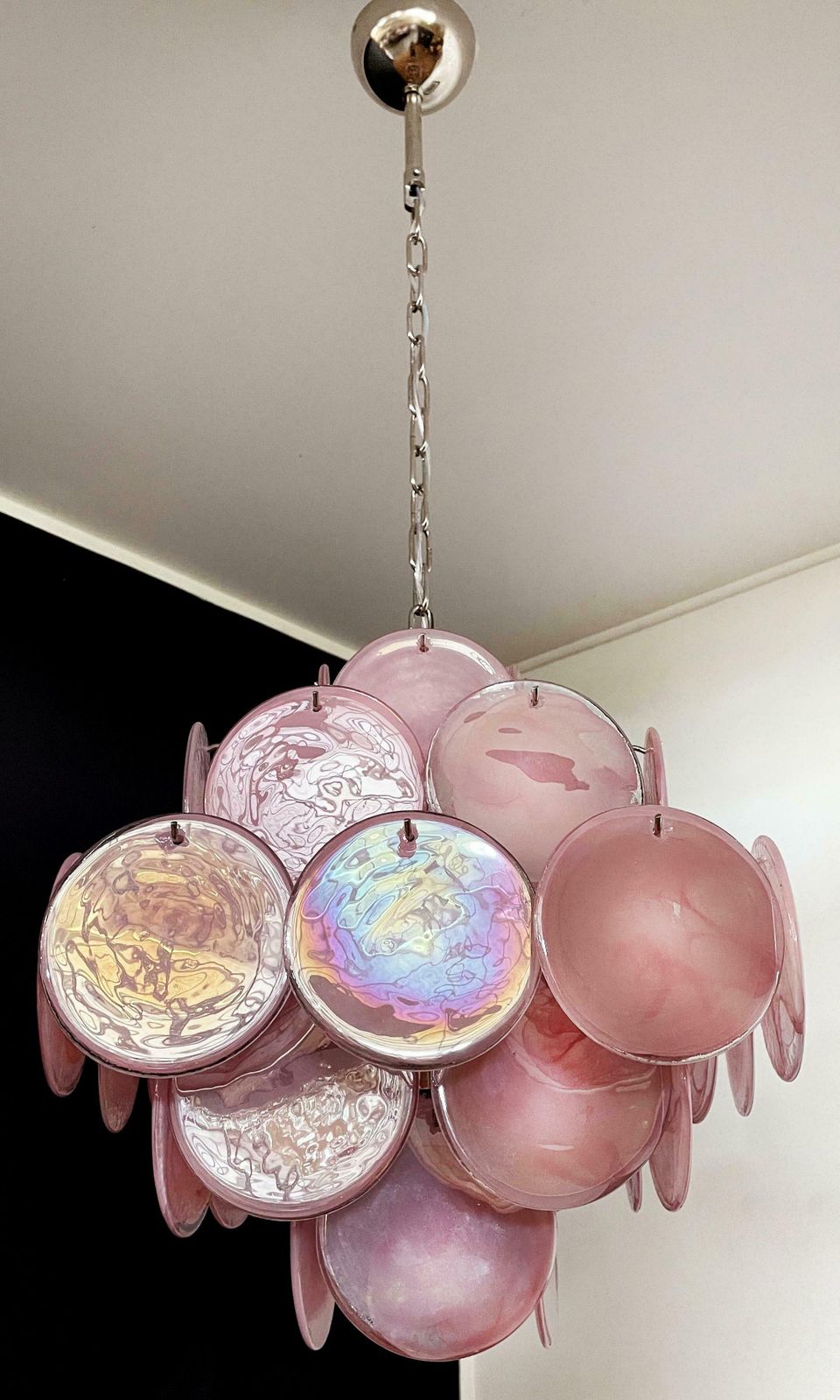 Disc Pink Glass Chandelier By Vistosi Style. Murano photo Lighting