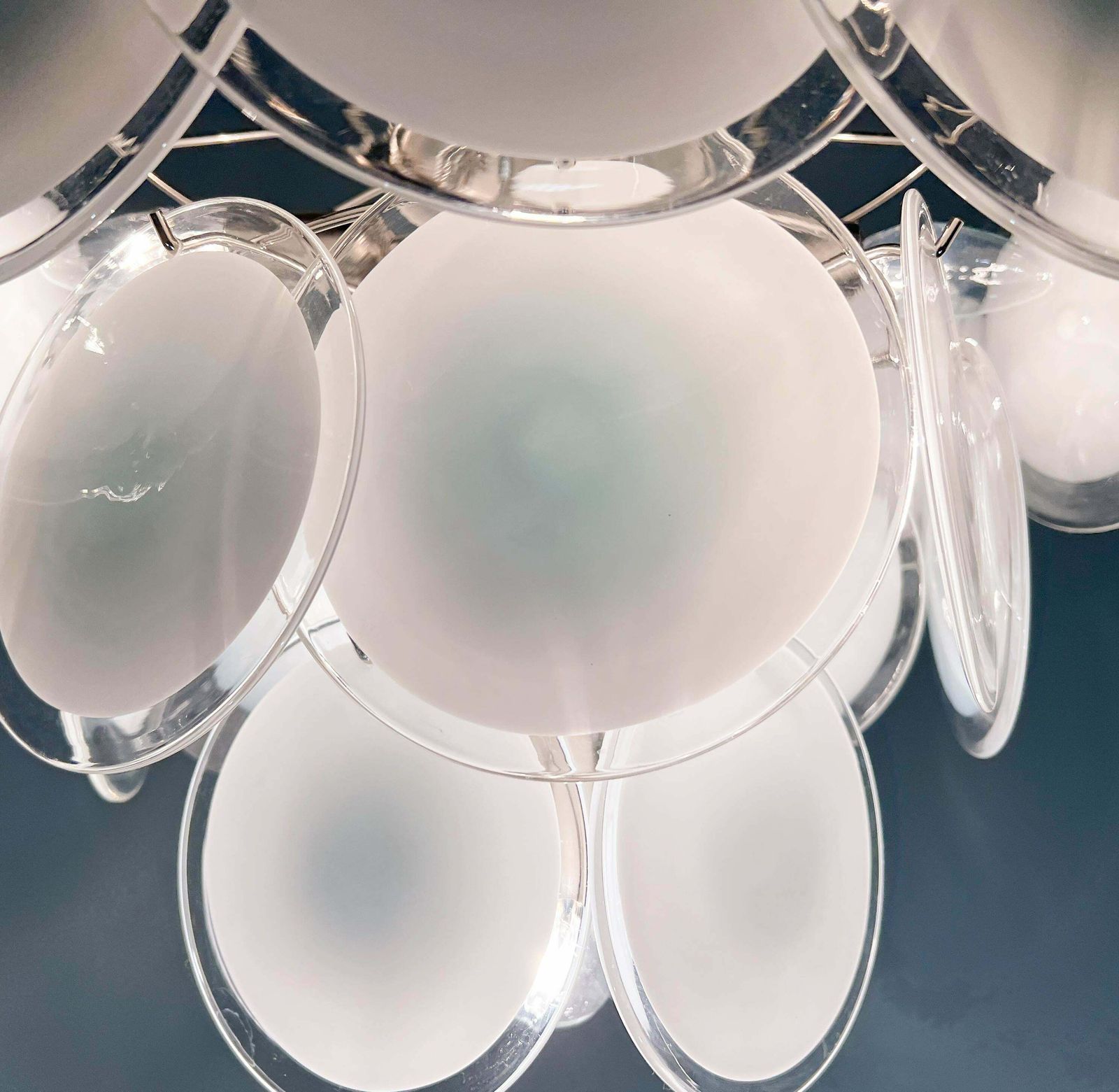 Trio Disc White Murano Glass Chandeliers By Vistosi photo buy