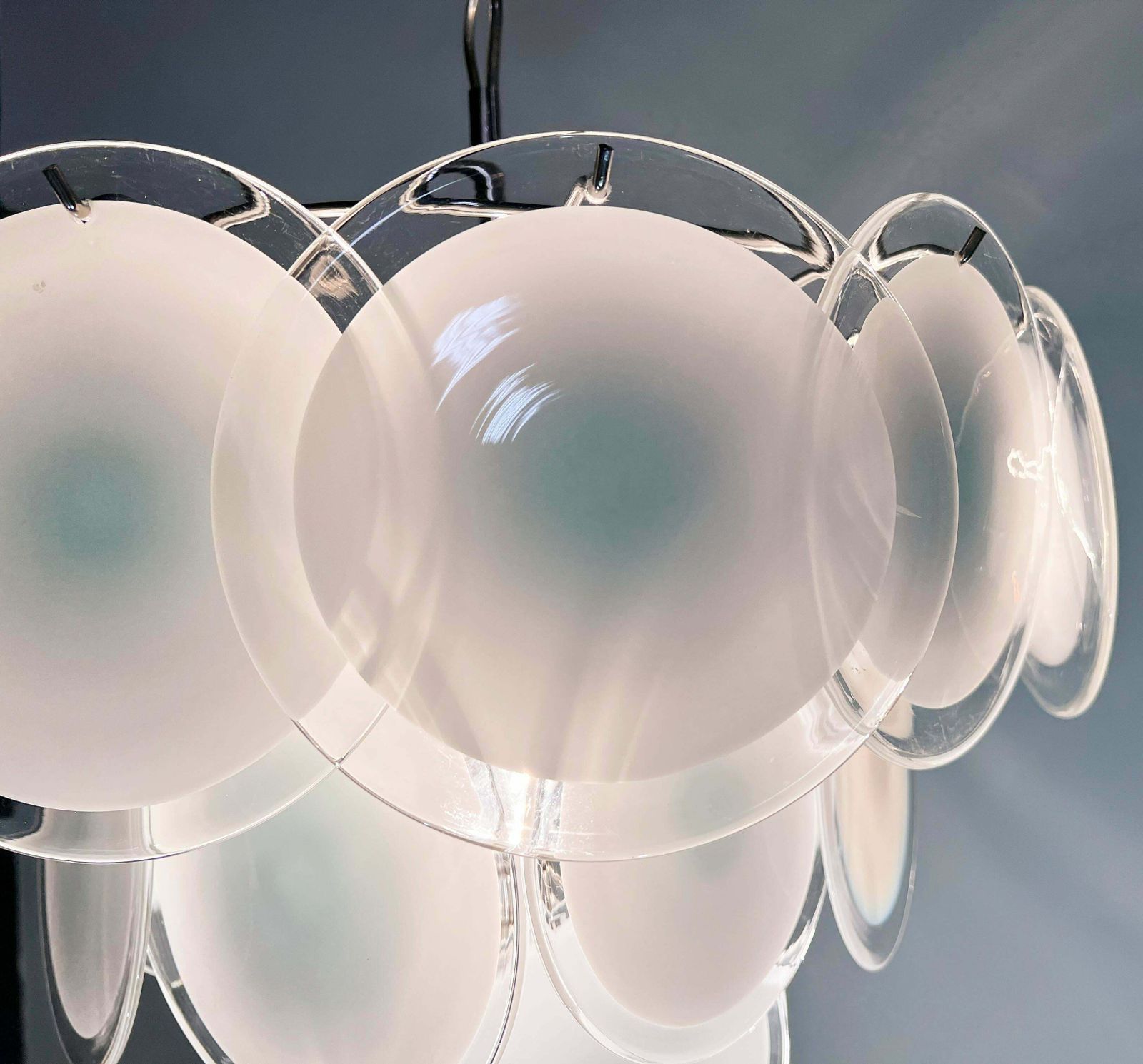 Trio Disc White Murano Glass Chandeliers By Vistosi photo vintage