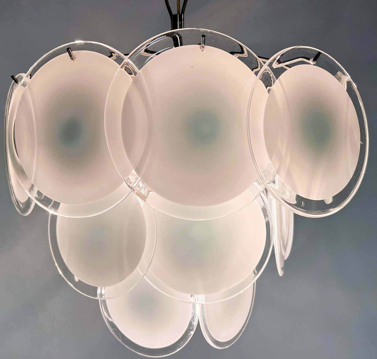 Lighting Trio Disc White Murano Glass Chandeliers By Vistosi photo