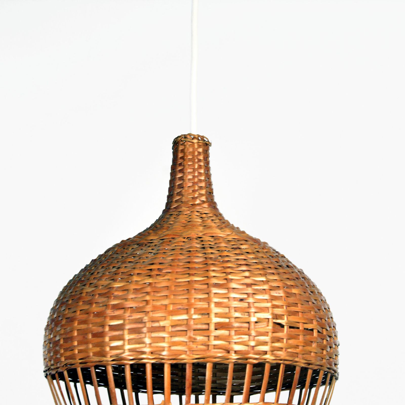 photo vinterior 1960s Scandinavian Ceiling Lamp With Wicker Shade, Denmark