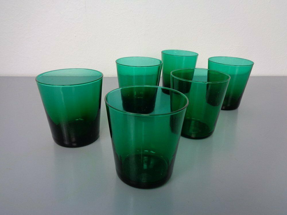 Italian Green Glass Decanter & Tumbler, 1960s, Set Of 7 photo Home Decor