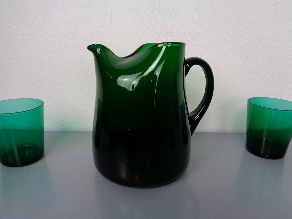 Italian Green Glass Decanter & Tumbler, 1960s, Set Of 7 photo vintage