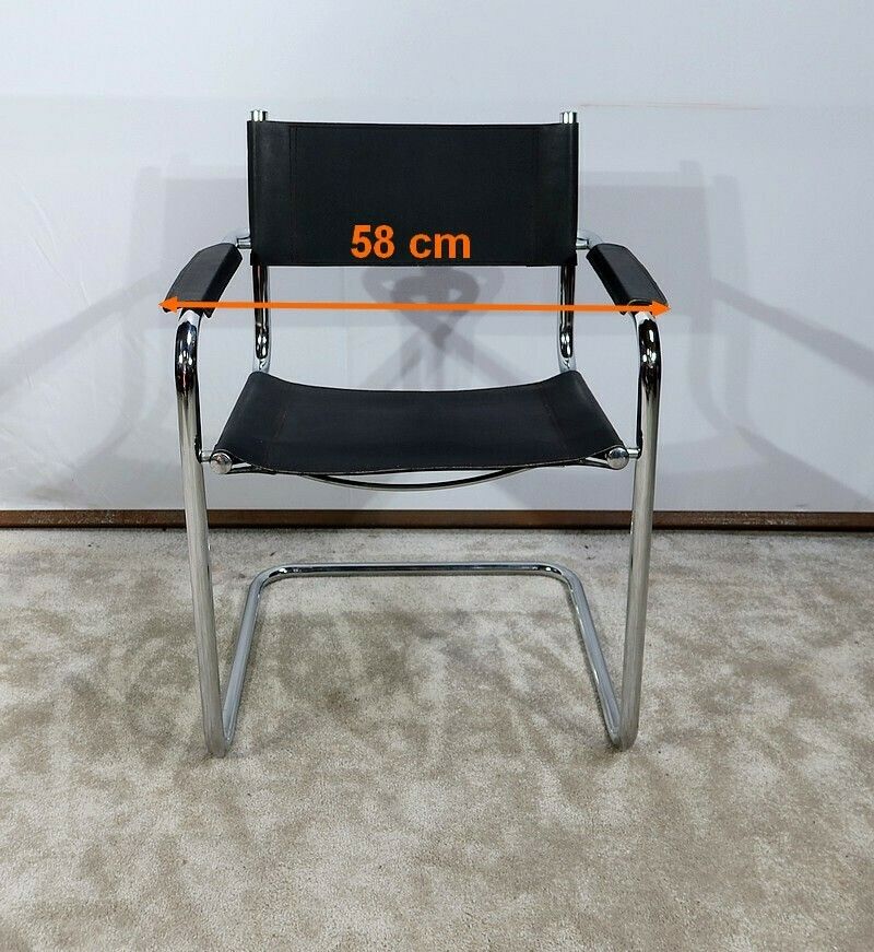 1246.3 Armchair In Chromed Metal And Black Leather, After M. Breuer – 1970s photo