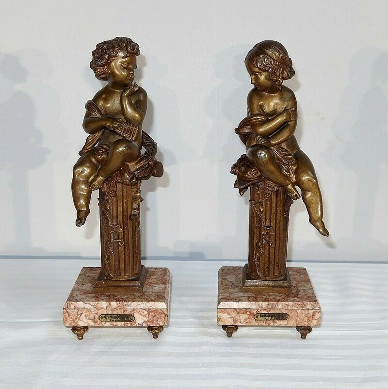 Pair Of Statuettes "The Carefree And The Dreamer" By A. Moreau, Late 19th Century