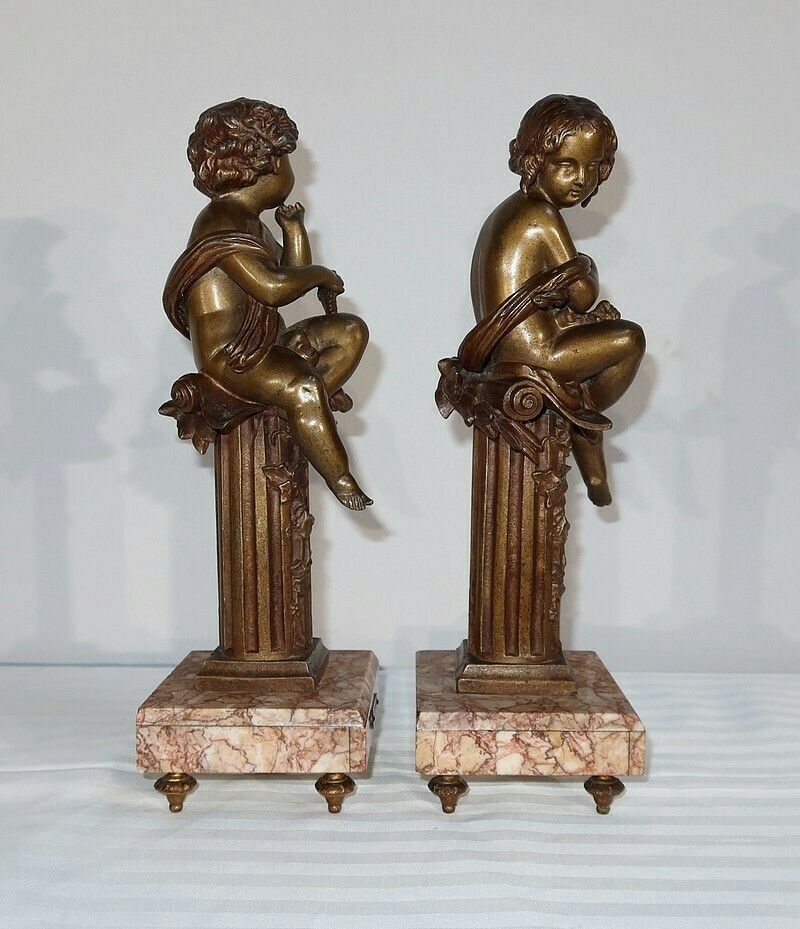 Pair Of Statuettes "The Carefree And The Dreamer" By A. Moreau, Late 19th Century photo Home Decor