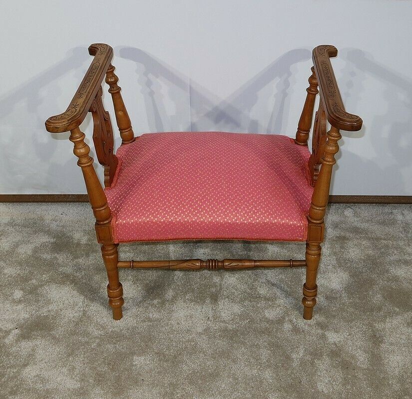 Small Bench With Armrests In Solid Walnut, 19th Century photo furniture