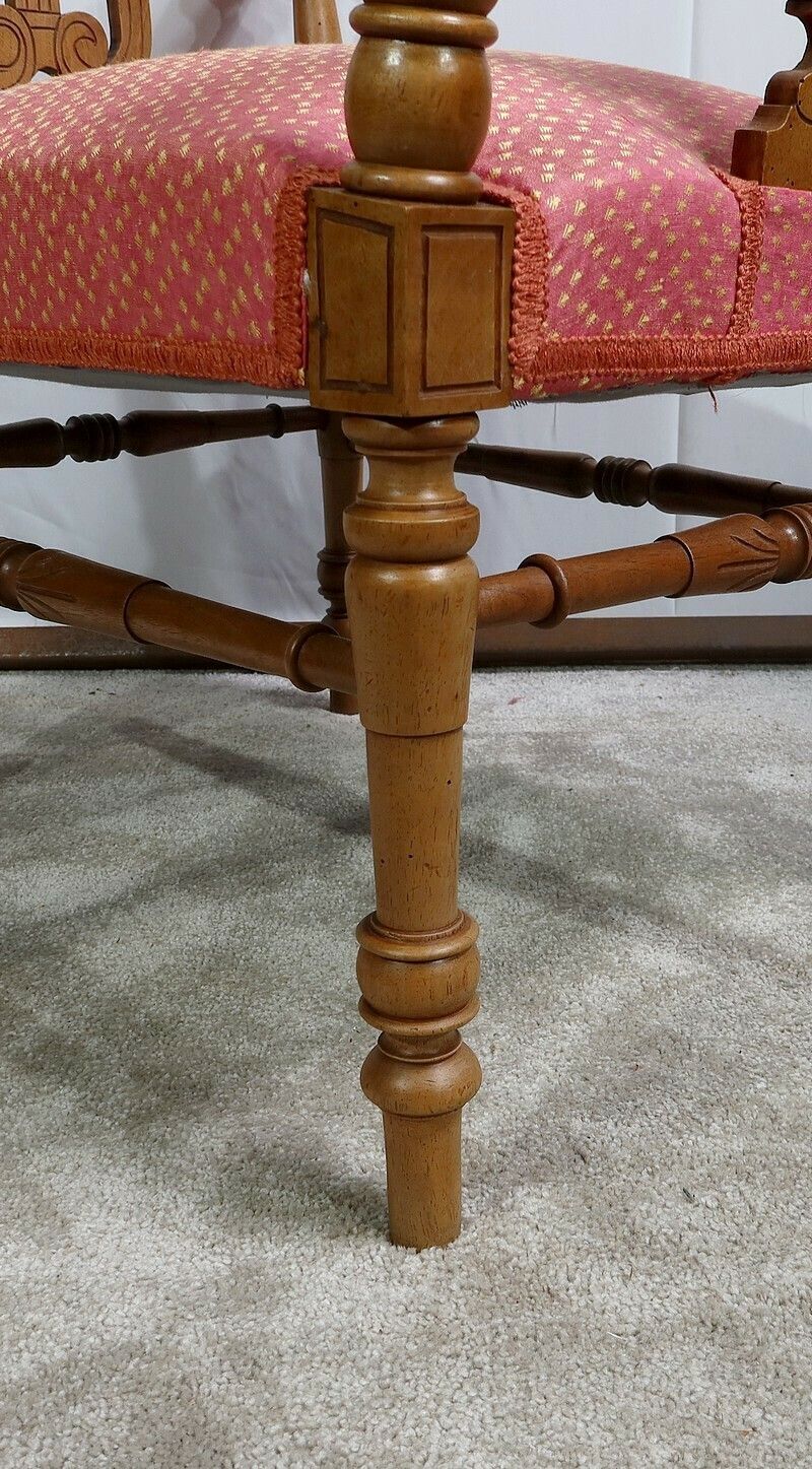photo for sale Small Bench With Armrests In Solid Walnut, 19th Century
