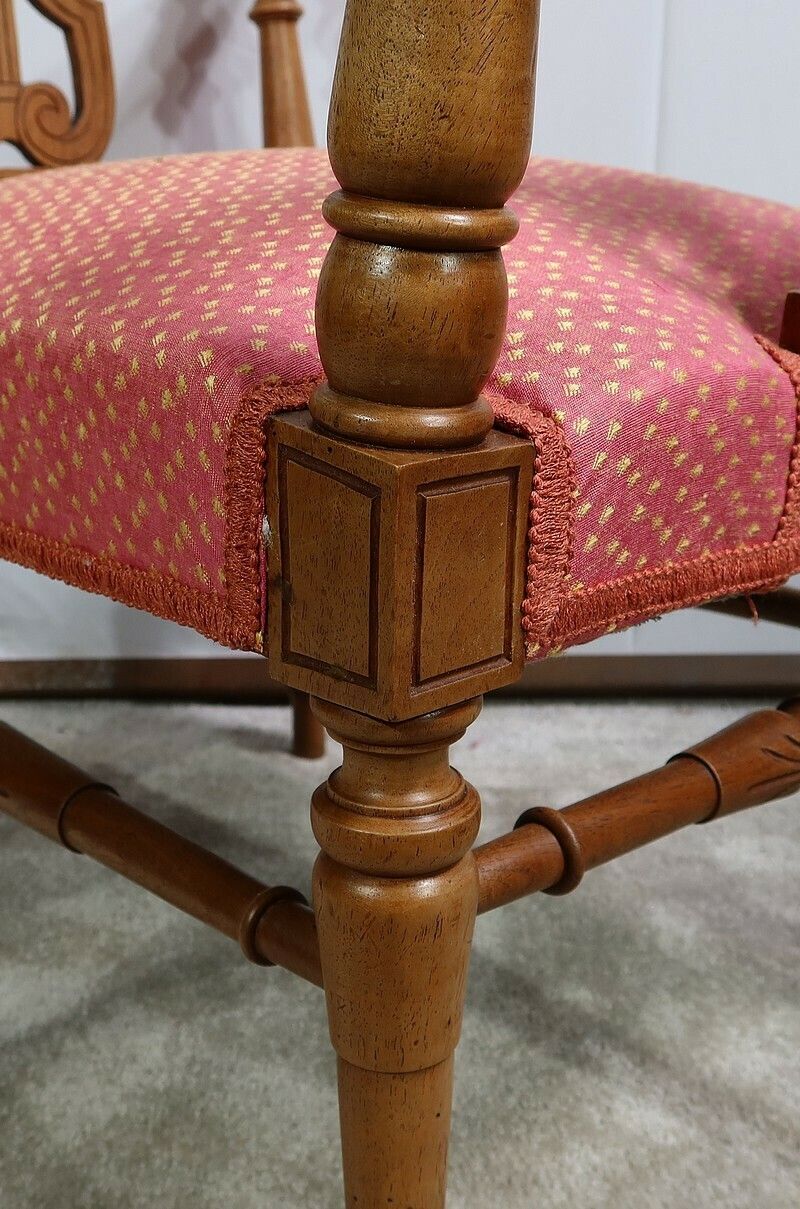 Furniture Small Bench With Armrests In Solid Walnut, 19th Century photo