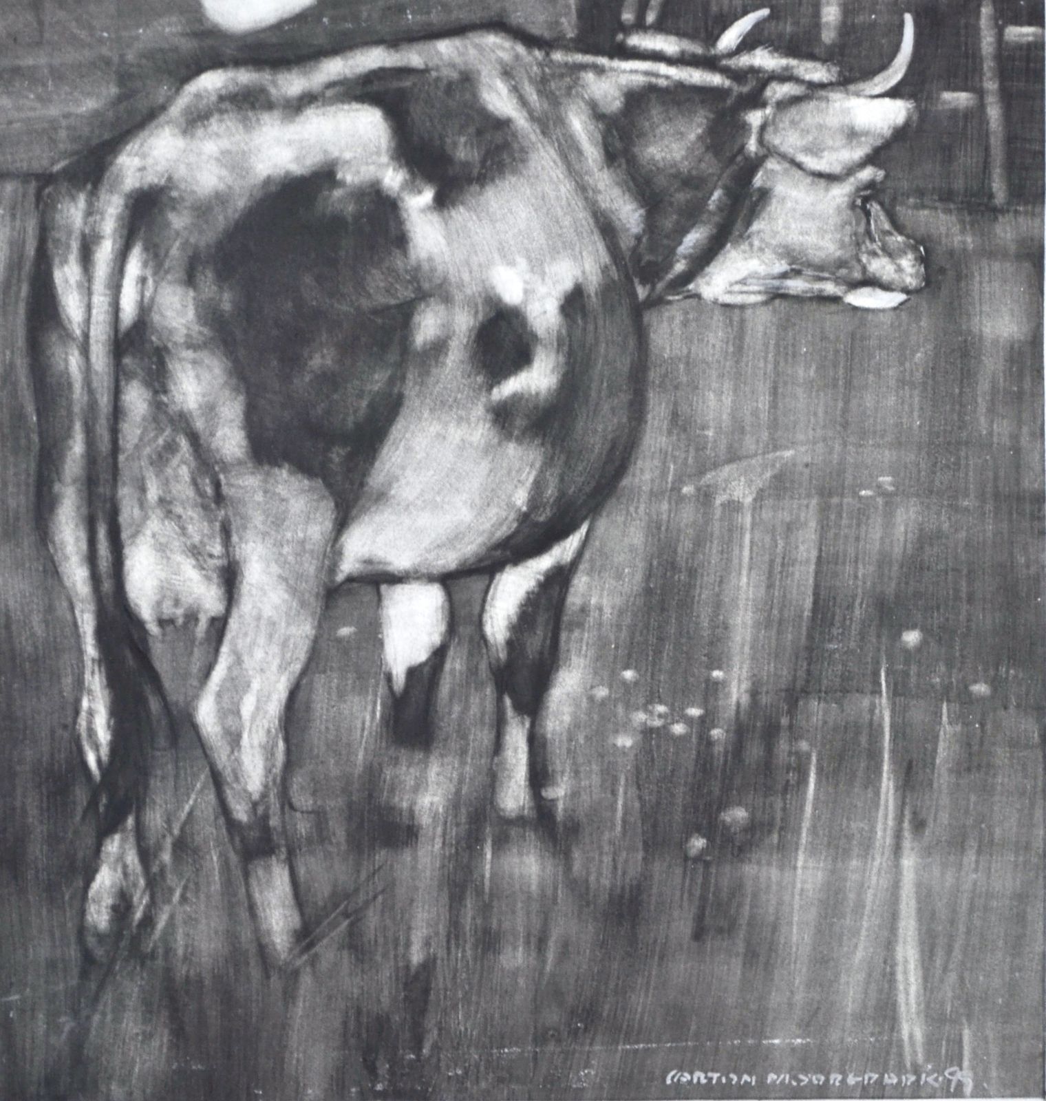 Carton Moore Park   Pair Of Early 20th Century British Watercolour Illustrations Of A Donkey And A Cow photo for sale