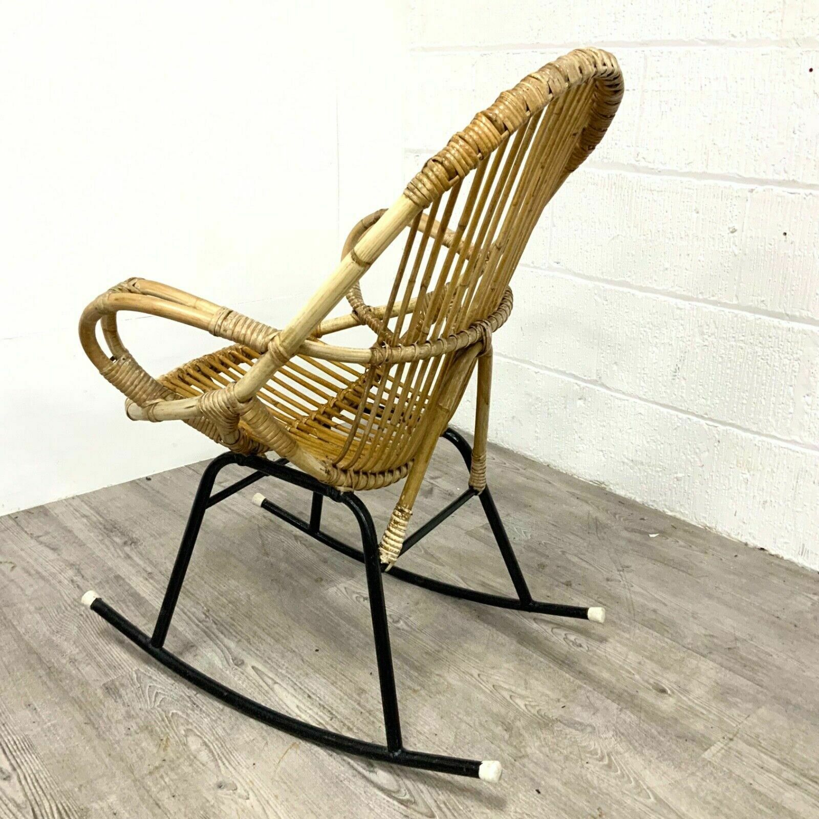 photo furniture 2 X Bamboo Wicker Rocking Chairs By Dirk Van Sliedregt For Rohe Noordwolde, 70s
