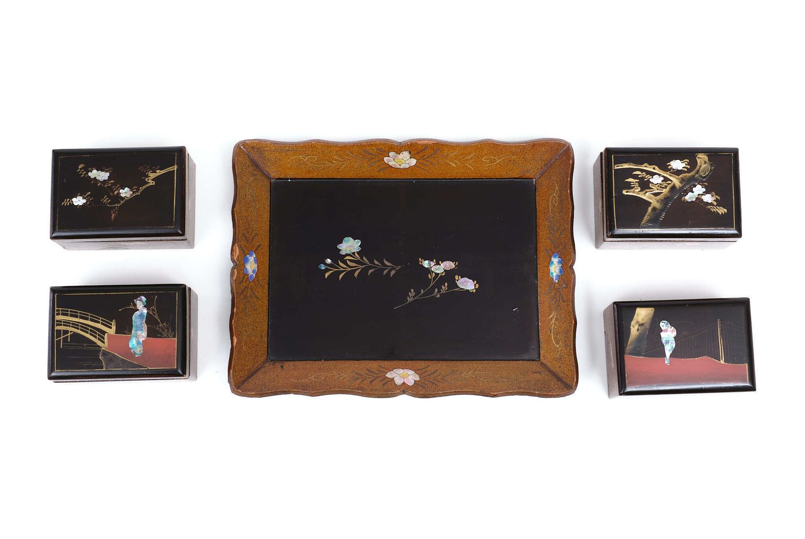 Oriental Lacker Boxes On A Tray, Japan, 1930s photo 381.92