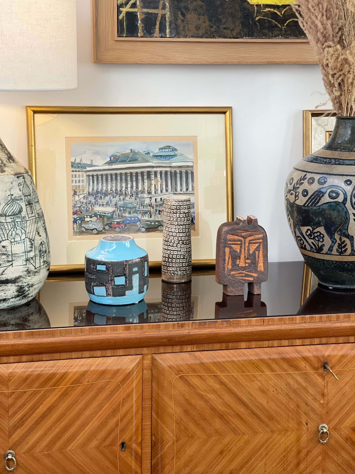French Ceramic Vase With African Mask Motif Attributed To Jacqueline Lerat (Circa 1960s) photo furniture