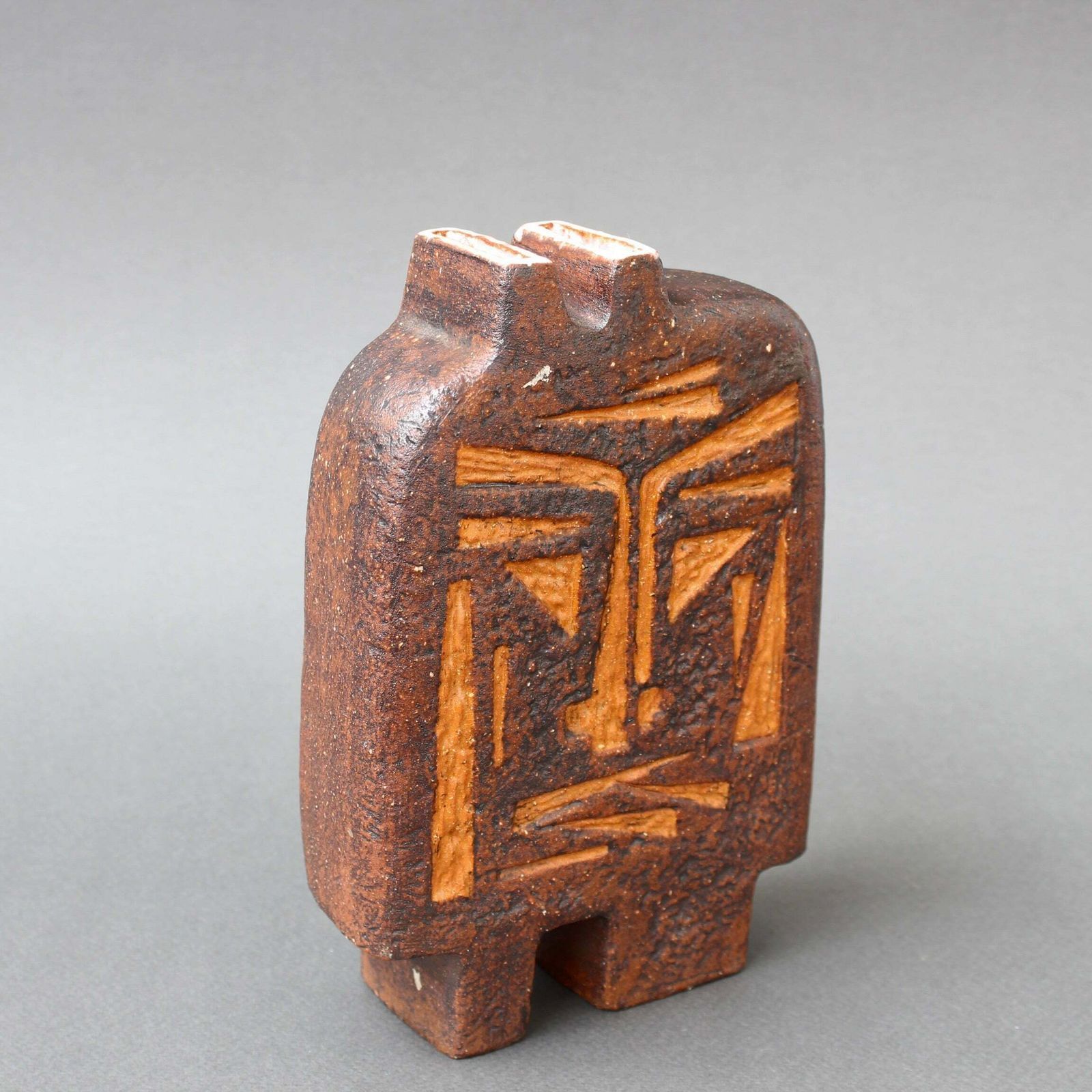 French Ceramic Vase With African Mask Motif Attributed To Jacqueline Lerat (Circa 1960s) photo Home Decor