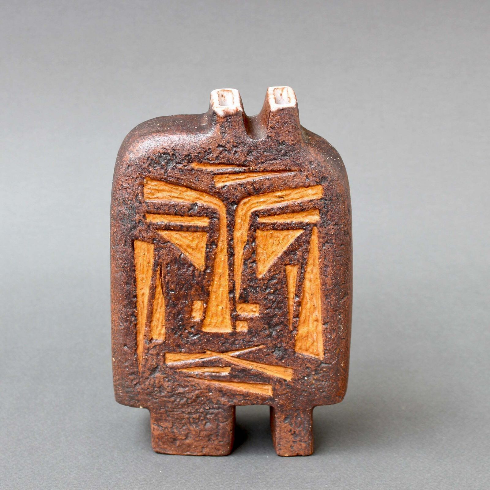 French Ceramic Vase With African Mask Motif Attributed To Jacqueline Lerat (Circa 1960s) photo buy