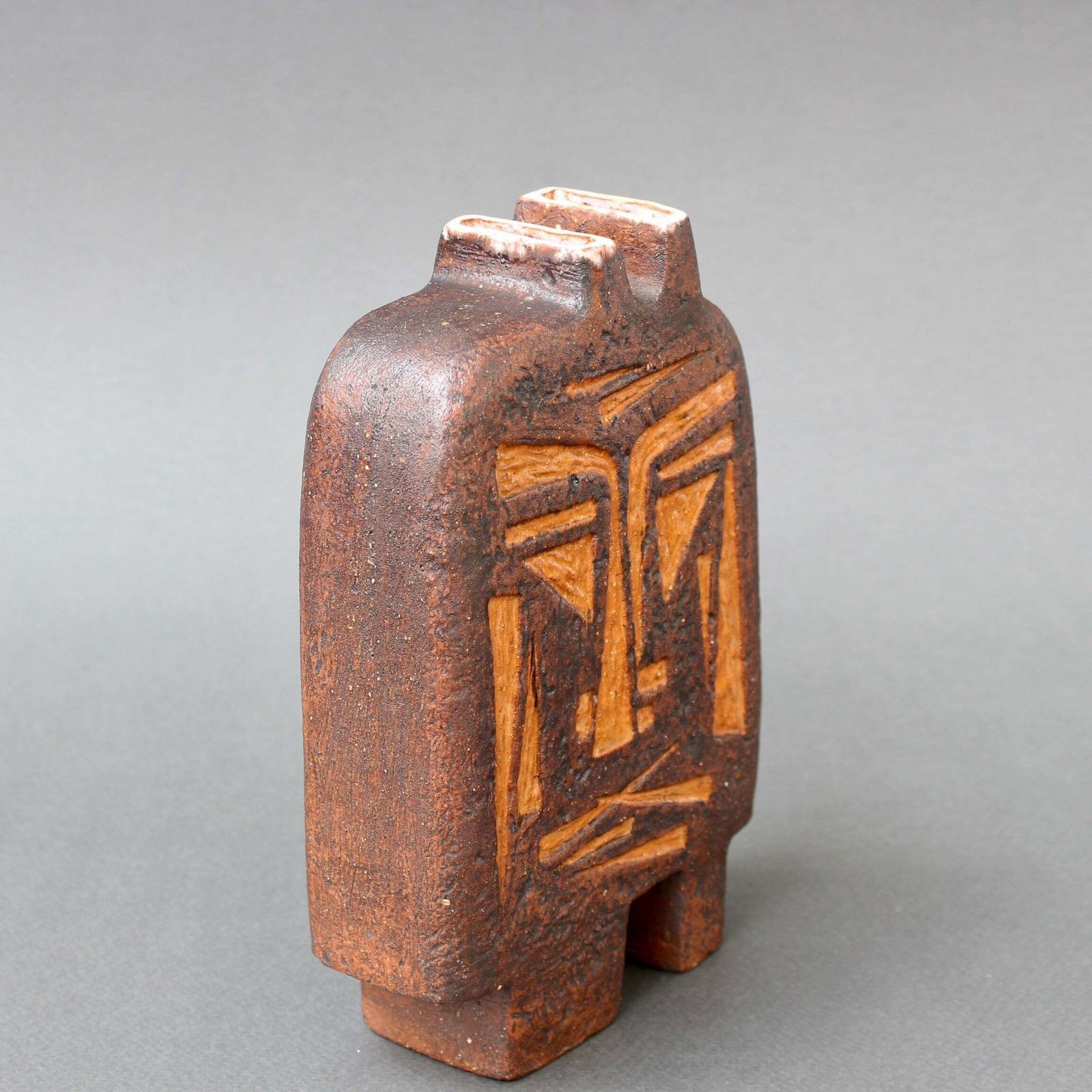 French Ceramic Vase With African Mask Motif Attributed To Jacqueline Lerat (Circa 1960s) photo vintage