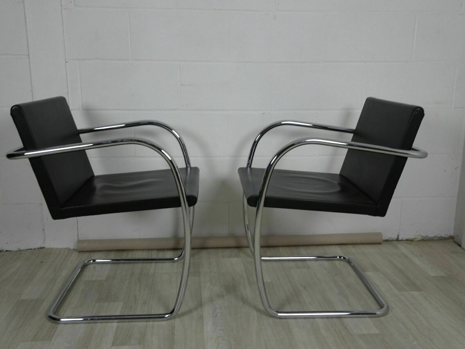 A Pair Of Knoll Studio Mies Vander Brno Chairs In Black Leather photo furniture