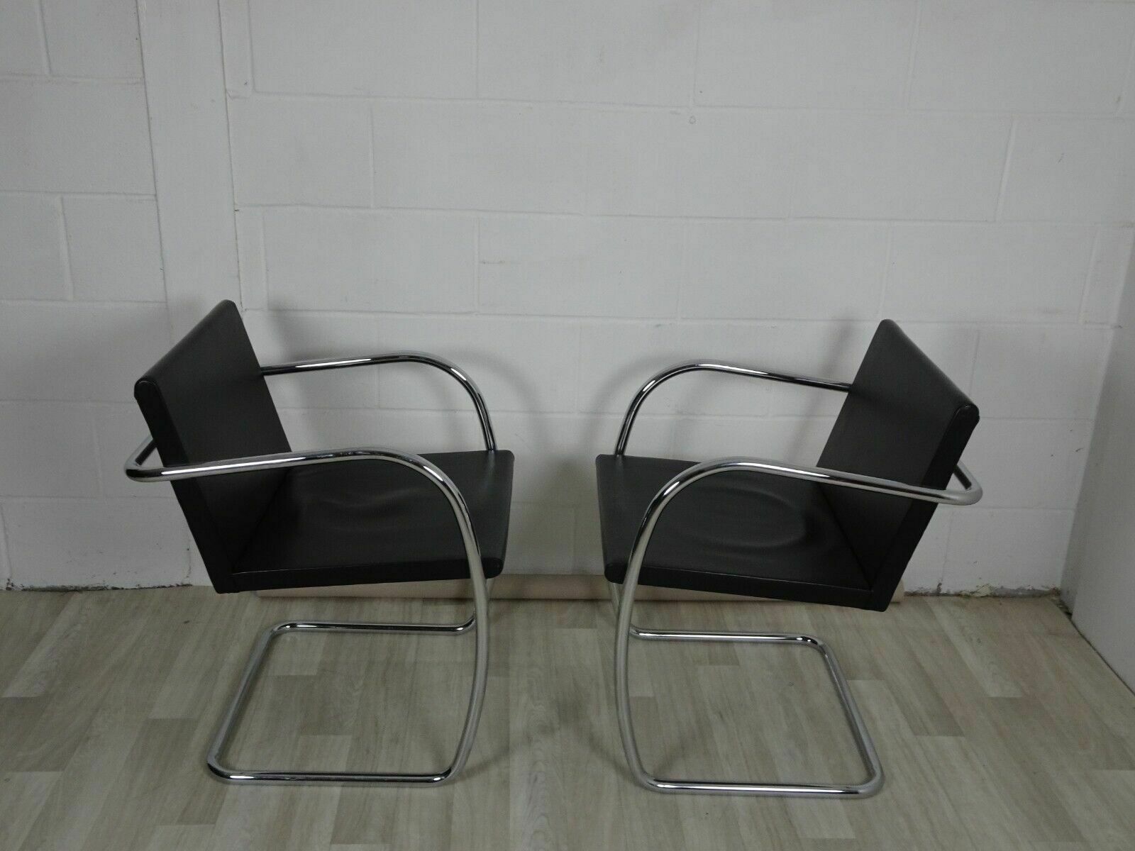 A Pair Of Knoll Studio Mies Vander Brno Chairs In Black Leather photo for sale