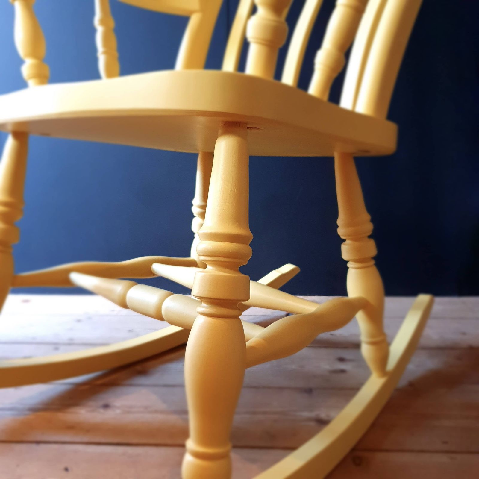 Two Tone Yellow And Grey Painted Wooden Rocking Chair photo 350.0
