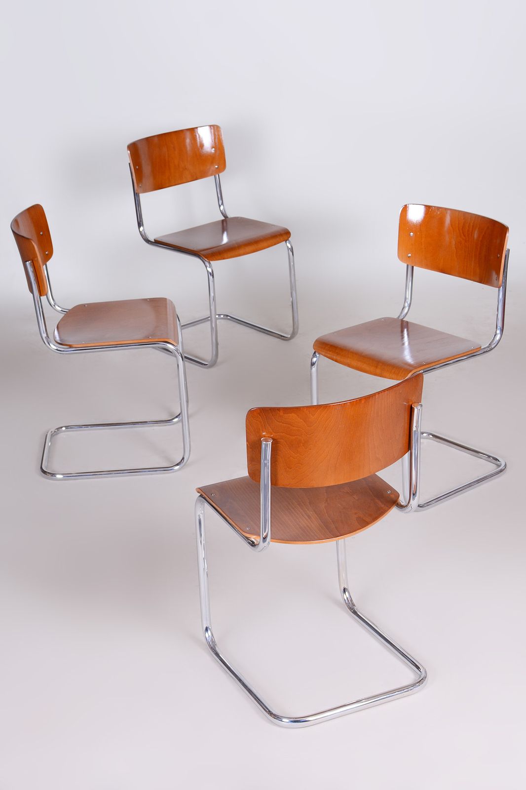 Furniture Set Of Four Bauhaus Beech Chairs, Restored, Germany, 1930s photo