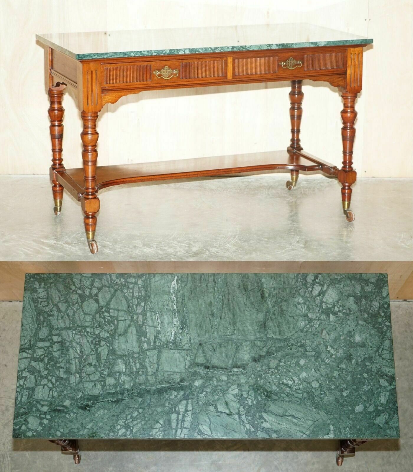 Fine Victorian Jas Shoolbred Green Marble Topped Watchmakers Desk Writing Table
