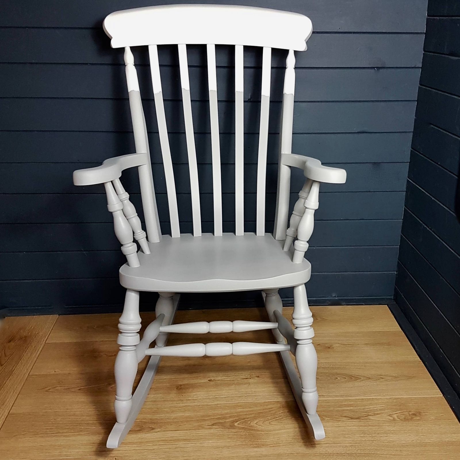 Two Tone Grey Painted Wooden Rocking Chair photo 350.0