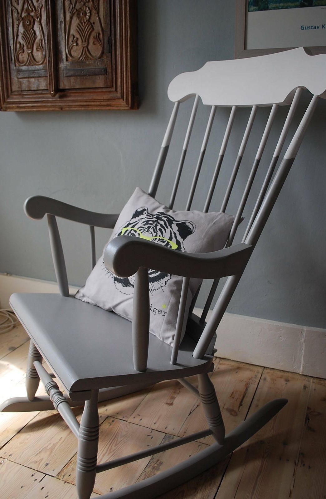 Two Tone Grey Painted Wooden Rocking Chair photo buy