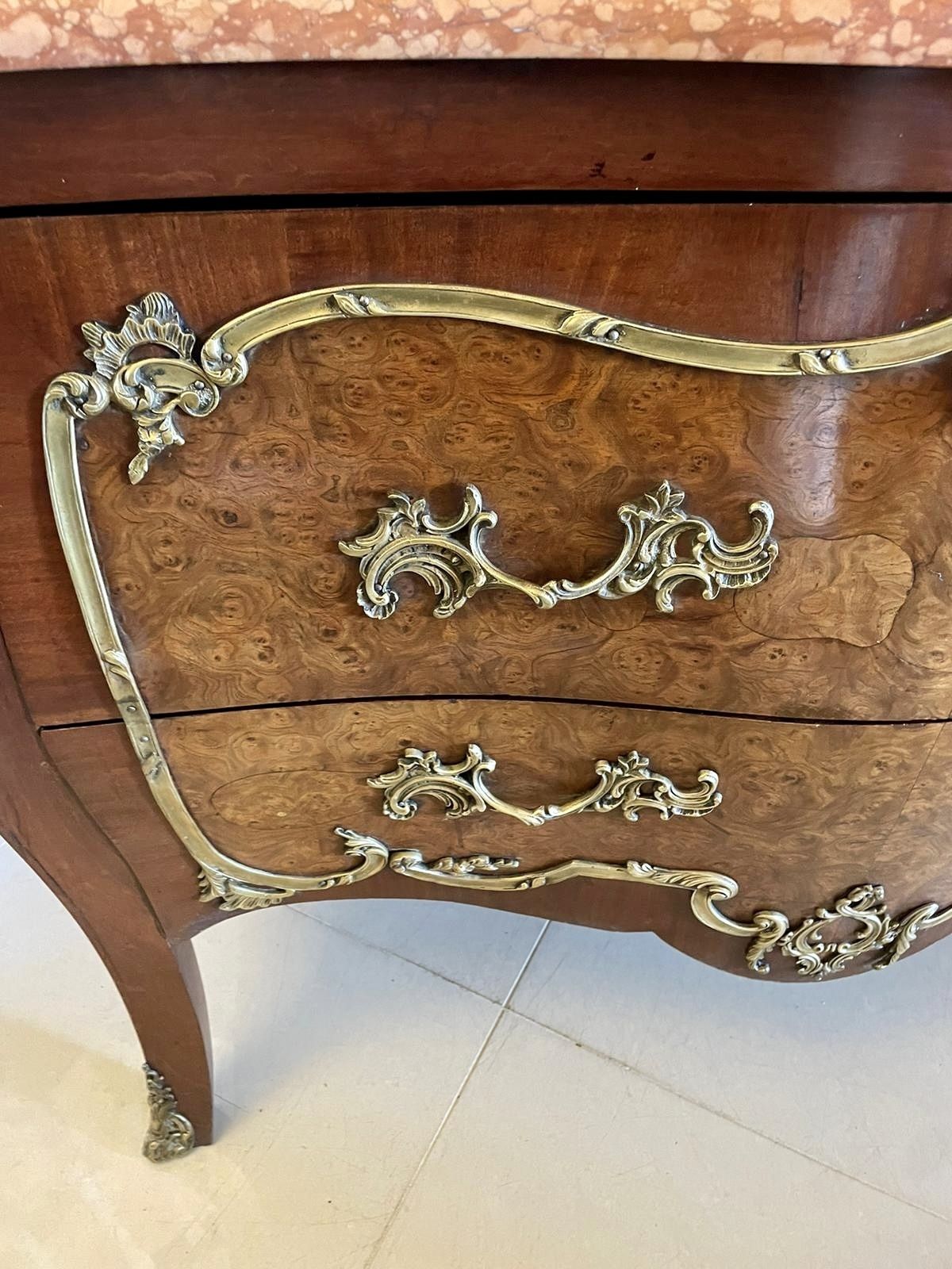 Antique French Quality Burr Walnut Marble Top Ormolu Mounted Commode photo Furniture